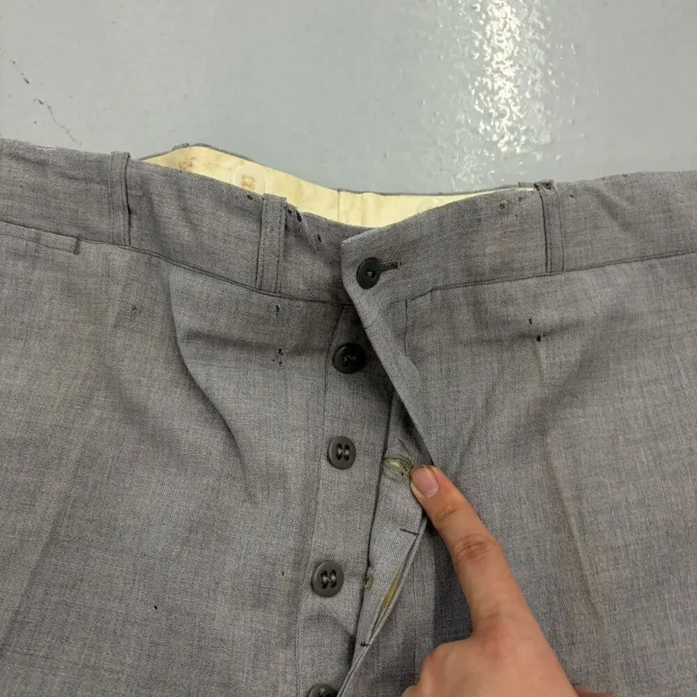 NOS Vintage 50s Grey Wool Wide Leg Buttonfly Trousers 36x27